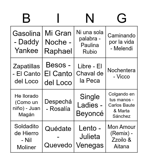 BINGO MUSICAL Bingo Card