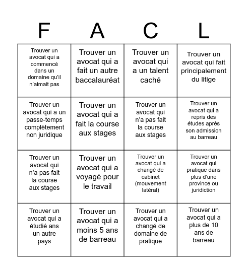 FACL Bingo Card