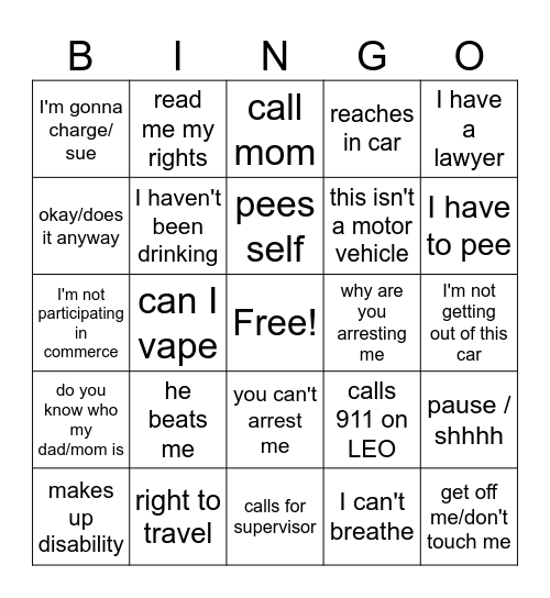 SUSPECTS Bingo Card