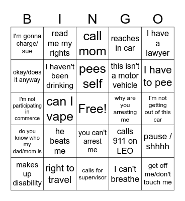 SUSPECTS Bingo Card