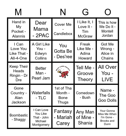 1995 Hits Bingo Card