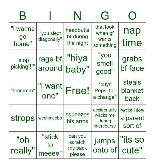 girlfriend core Bingo Card