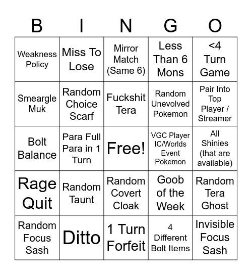 GC Bingo Card