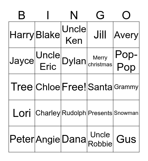 Christmas Eve BINGO Card