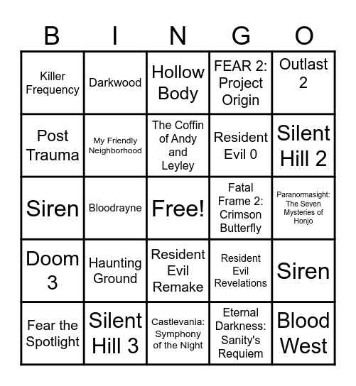 2026 Halloween Horror Games Bingo Card