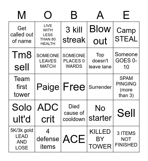 MOBA Bingo Card