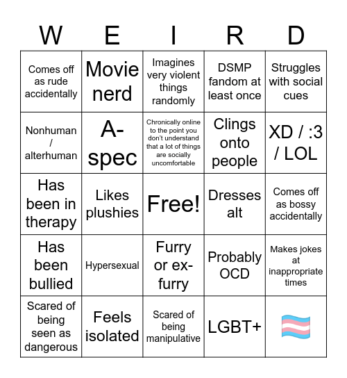 ACTUAL weird kid bingo Card