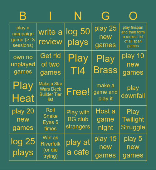 2026 Board Game Bingo Card