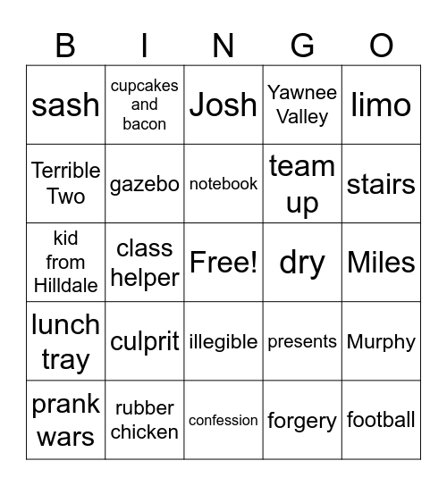 Terrible Two Chap 1-20 Bingo Card