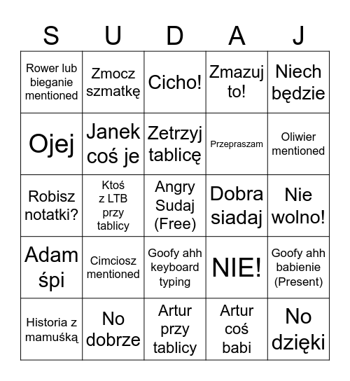 Ha'Shnidi Sudaj Bingo Card