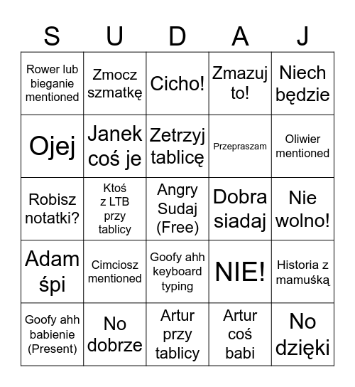 Ha'Shnidi Sudaj Bingo Card