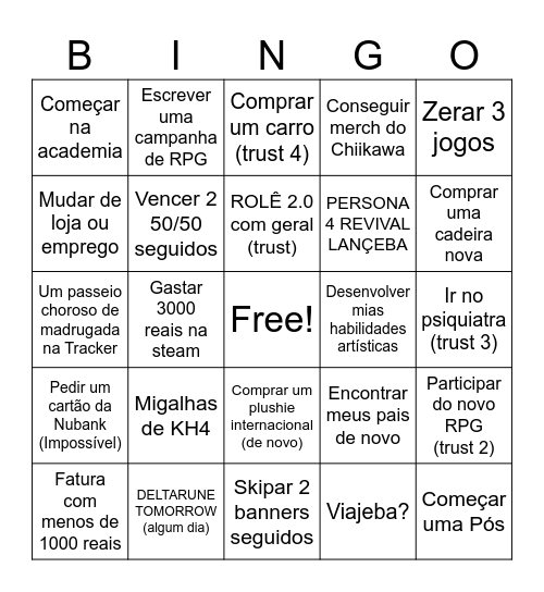 2026 Bingo Card