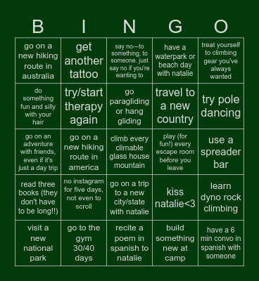Willow's 2026 Bingo Card