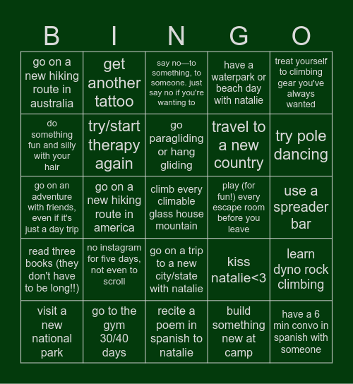 Willow's 2026 Bingo Card