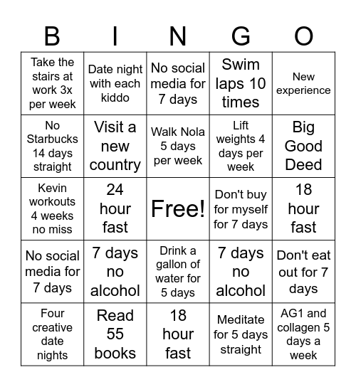 2026 Resolution Bingo Card