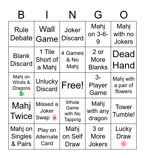 Messy American Mahjong BINGO! Bingo Card