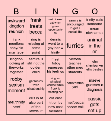 Pitt SEASON TWO!!!!! Bingo Card
