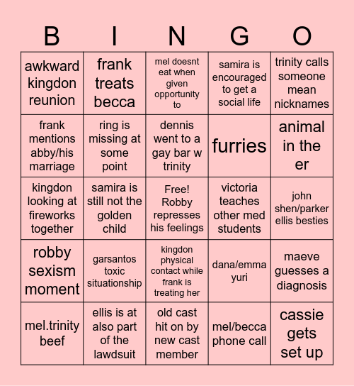 Pitt SEASON TWO!!!!! Bingo Card
