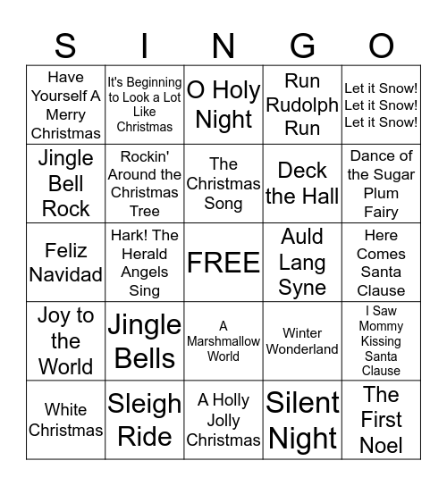 Music Bingo- Holiday Edition Bingo Card