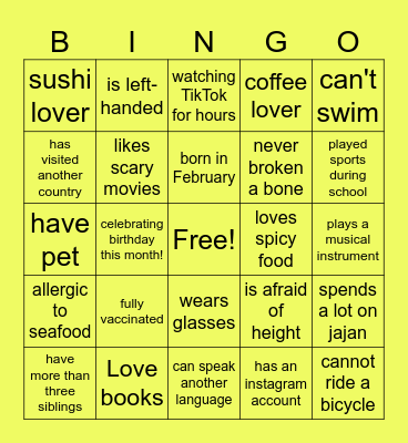 Ice Breaking Bingo Card