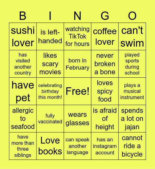 Ice Breaking Bingo Card