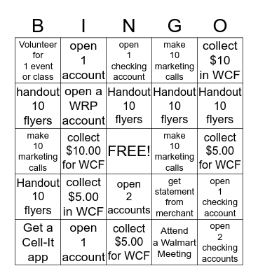 Woodforest Bingo Bash Bingo Card