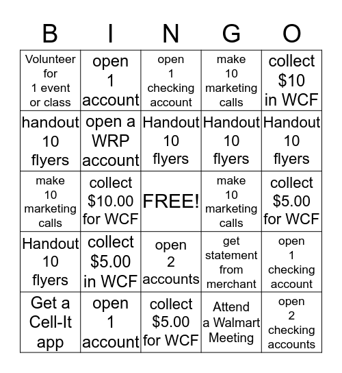 Woodforest Bingo Bash Bingo Card