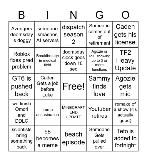 2026 Bingo Card