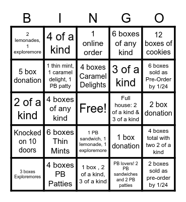 Troop 2276 Cookie Sales Bingo Card