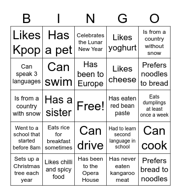 Culture Day Bingo - Find someone who... Bingo Card