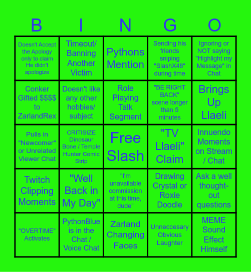 ZarlandRex Twitch BINGO Card