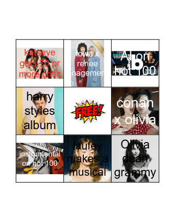 Pop Music 2026 Bingo Card