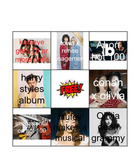 Pop Music 2026 Bingo Card
