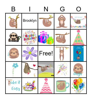 Brooklyn's Sloth Bingo Card
