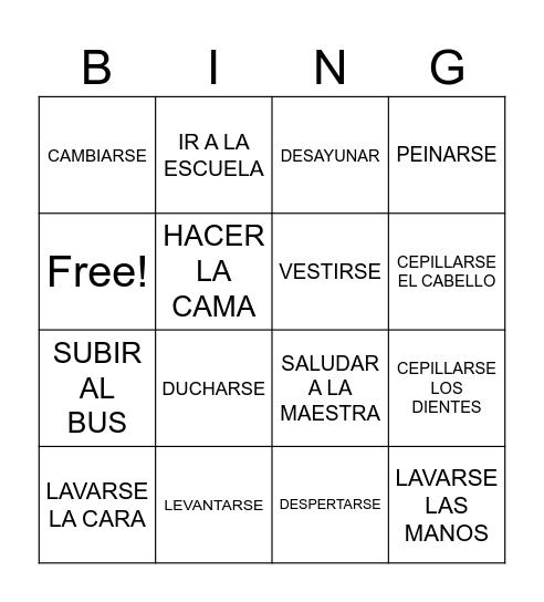 RUTINA MATUTINA Bingo Card