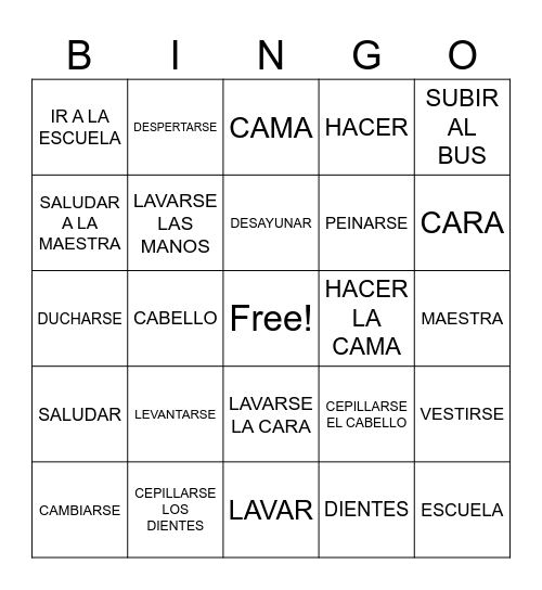 RUTINA MATUTINA Bingo Card