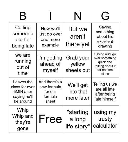 Things Koroluk Says/Does Bingo Card