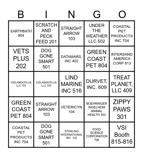 VENDOR BLACK OUT Bingo Card