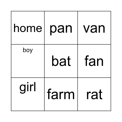 Noun bingo! Bingo Card