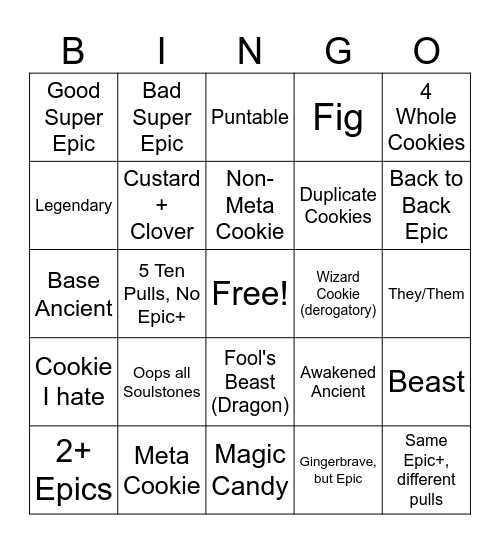 CRK Gacha Bingo Card