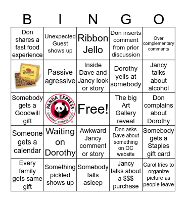 Scott Family Bingo Card