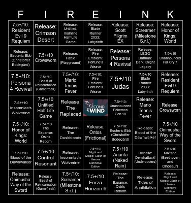 2026 Firelink Fantasy Draft Bingo: Hard Mode Bingo Card