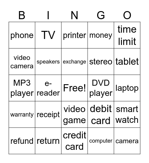 Electronics Returns and Exchanges Bingo Card