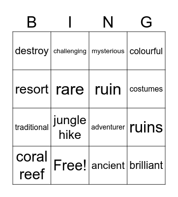 Experience of a lifetime Bingo Card