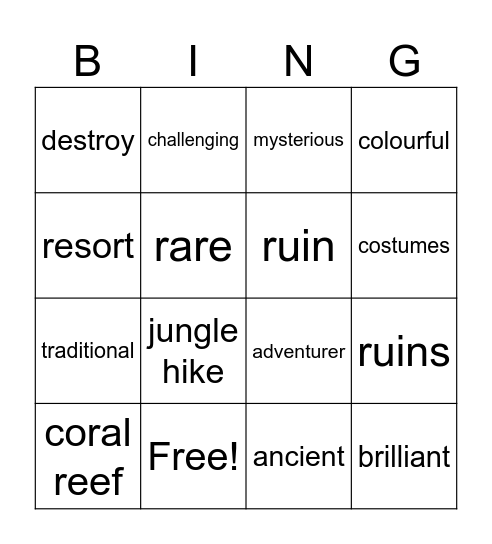 Experience of a lifetime Bingo Card