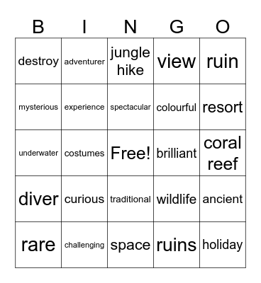 Experience of a lifetime Bingo Card