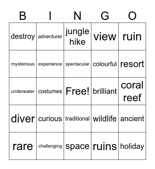 Experience of a lifetime Bingo Card