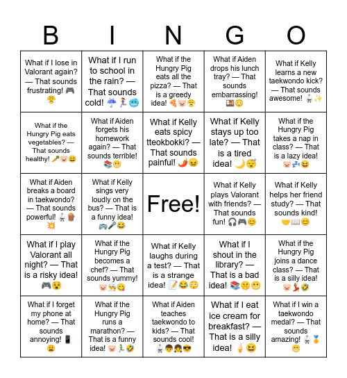 What if the Hungry Pig eats vegetables? — That sounds healthy! 🥕🐷😄 Bingo Card