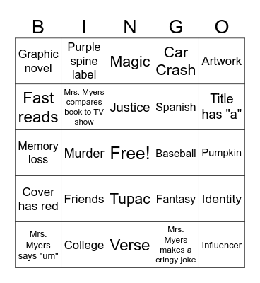 Book Talk Bingo Card