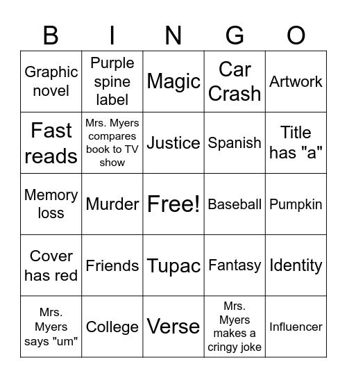 Book Talk Bingo Card